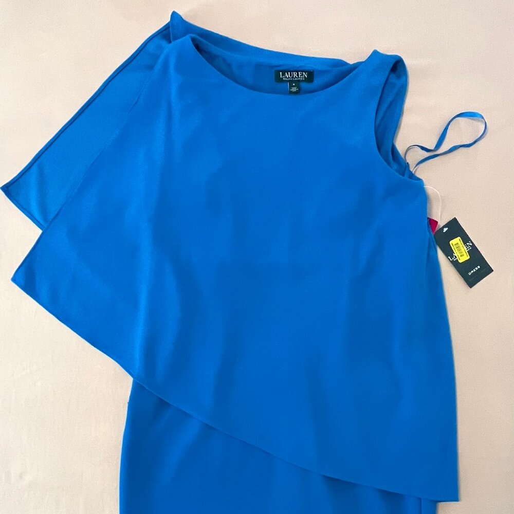 Lauren Ralph Lauren Women's Size 4 Solid Blue Caped Wrap Dress